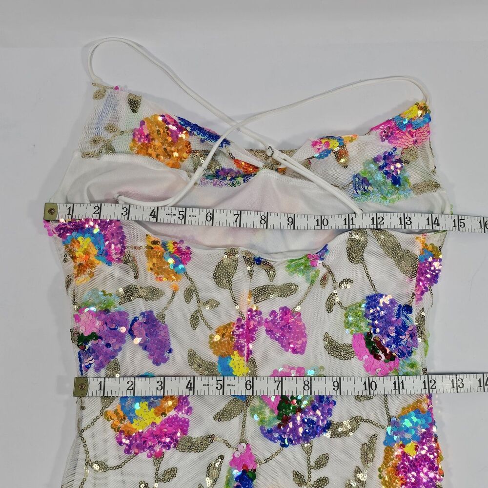 Lucy In The Sky Small Mesh Multi Sequin Floral Mini Dress Festival Y2K Disco S - Picture 5 of 6